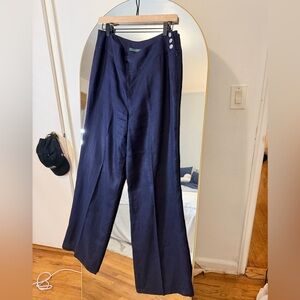 Lauren Ralph Lauren Navy Wide-Leg Linen Pants – Size 10